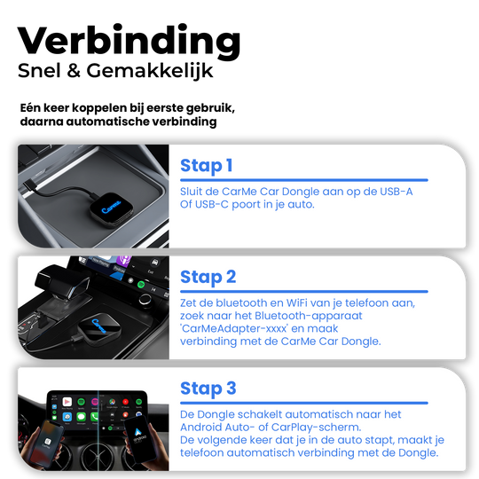 Stappen Verbinding Maken Met CarMe Premium 2-in-1 CarPlay en Android Auto Dongle