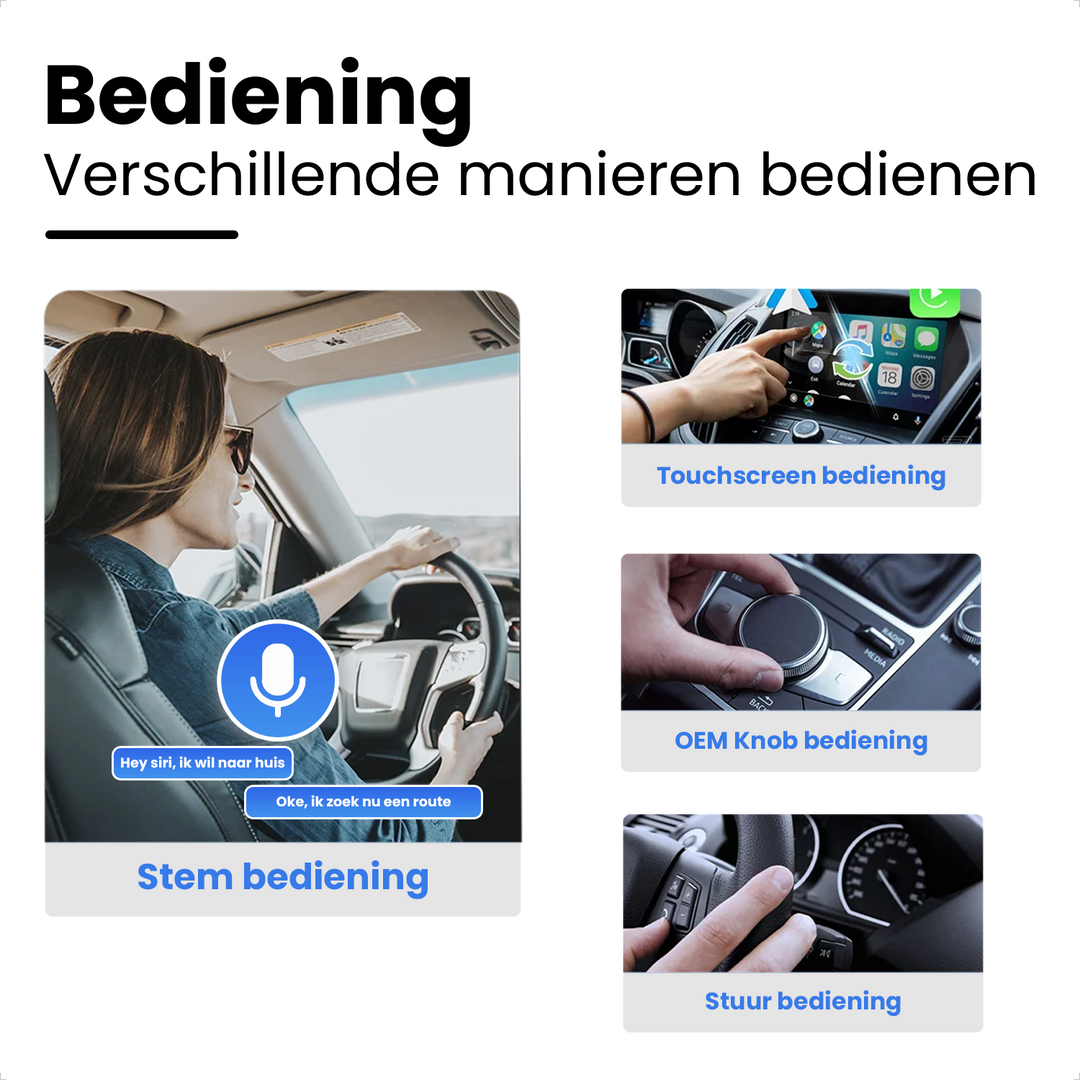 CarMe 2-in-1 Carplay en Android Auto Dongle, Verschillende Bedieningsmanieren