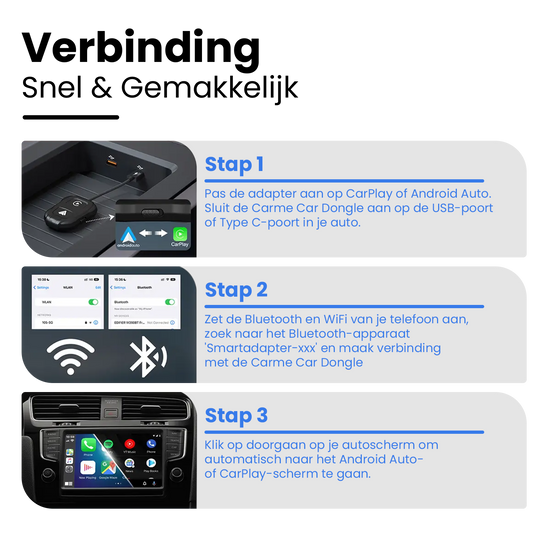 Stappen Verbinding Maken Met CarMe 2-in-1 Carplay en Android Auto Dongle