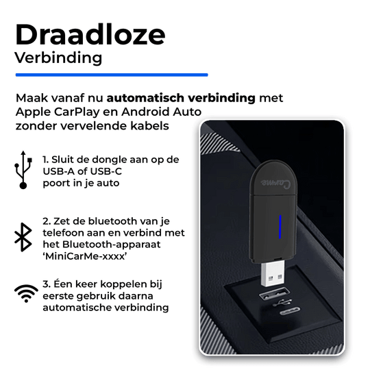 CarMe Mini 2-in-1 Car Dongle Zwart, Verbindingsstappen