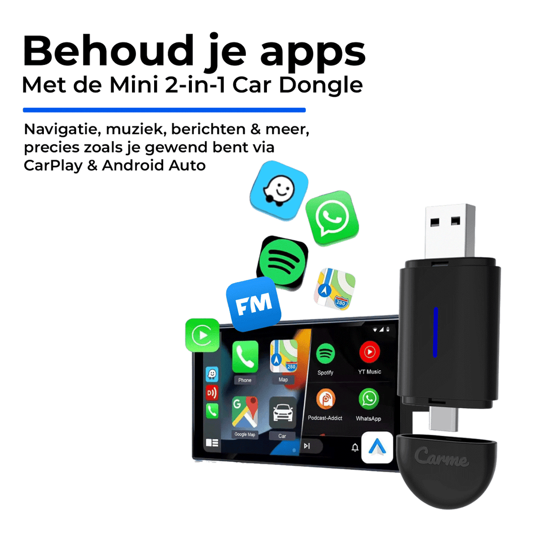CarMe Mini 2-in-1 Car Dongle Zwart, Behoud je Apps