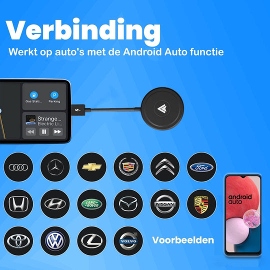 Carme Android Auto Dongle Zwart Nieuw Model, Ondersteunende Automodellen