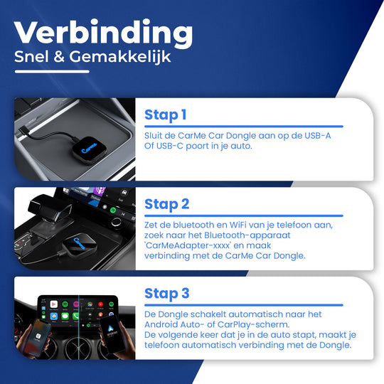 Stappen Verbinding Maken Met CarMe Premium 2-in-1 CarPlay en Android Auto Dongle