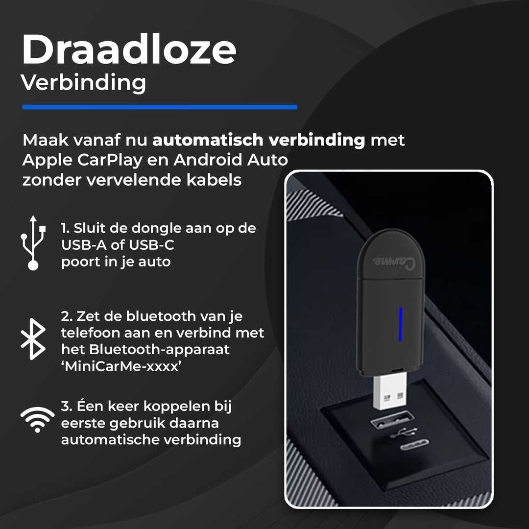 CarMe Mini 2-in-1 Car Dongle Zwart, Verbindingsstappen