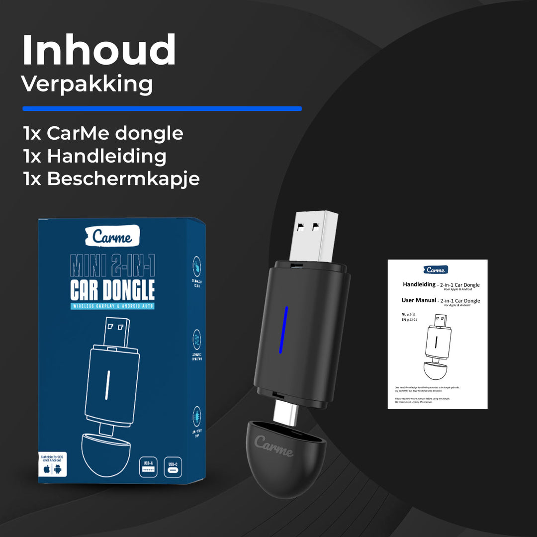 CarMe Mini 2-in-1 Car Dongle Zwart, Inhoud Verpakking