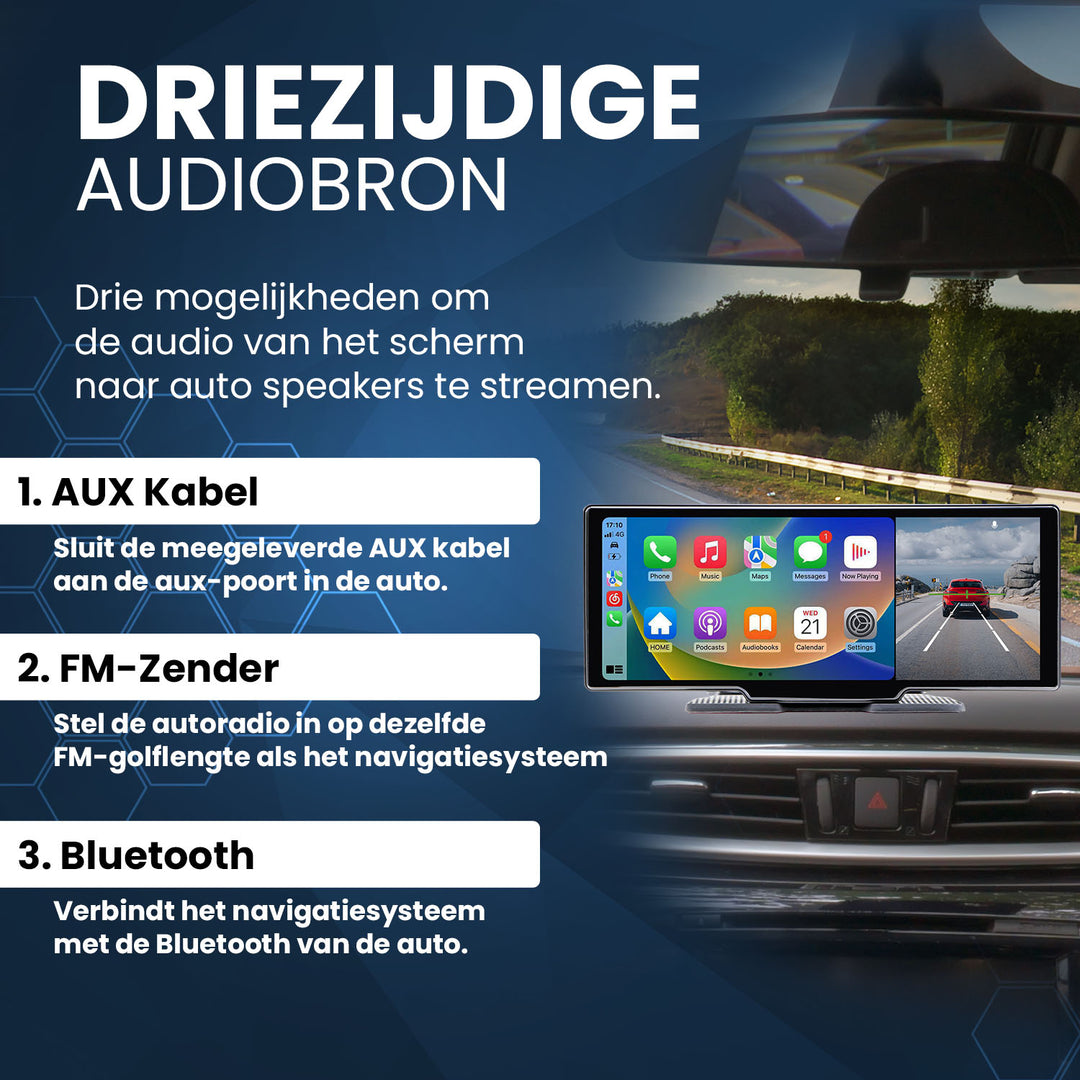 Carme Navigatiesysteem Inclusief Dashcam - Apple CarPlay/Android Auto, Driezijdige Audiobron